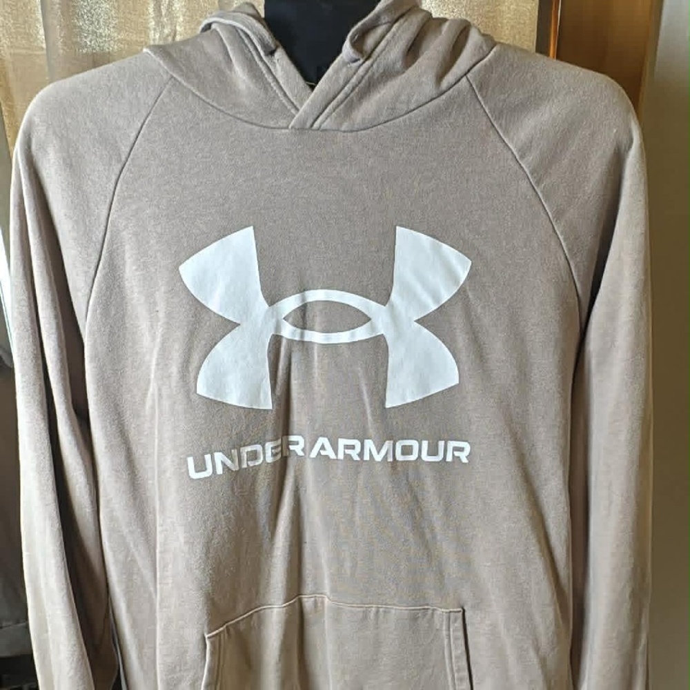 Under Armour Men's Tan Rival Fleece Big Logo Pullover Hoodie Sweatshirt